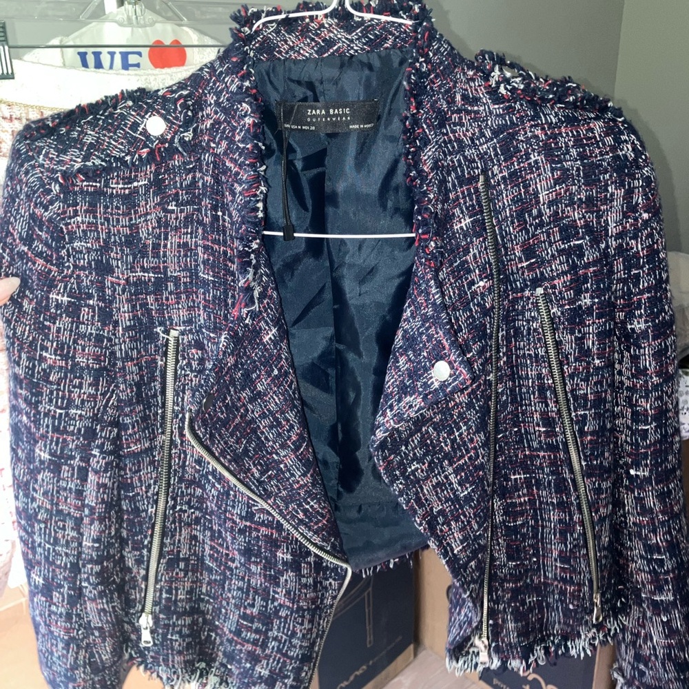 Red White & Blue Tweed Moto Jacket